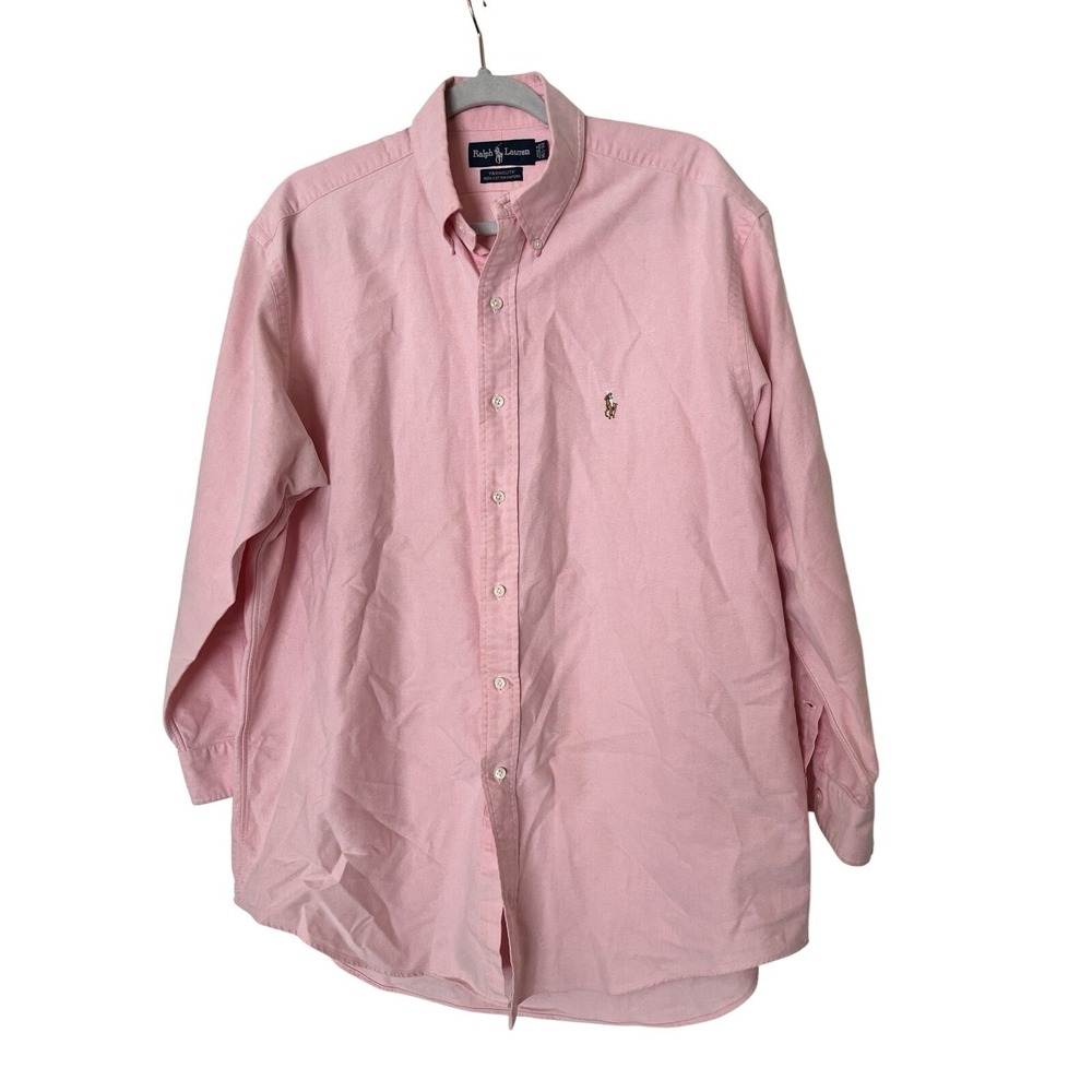 Ralph Lauren Yarmouth Oxford Dress Shirt White 100% Cotton Sizes 16 1/2-32 Pink - Picture 1 of 7